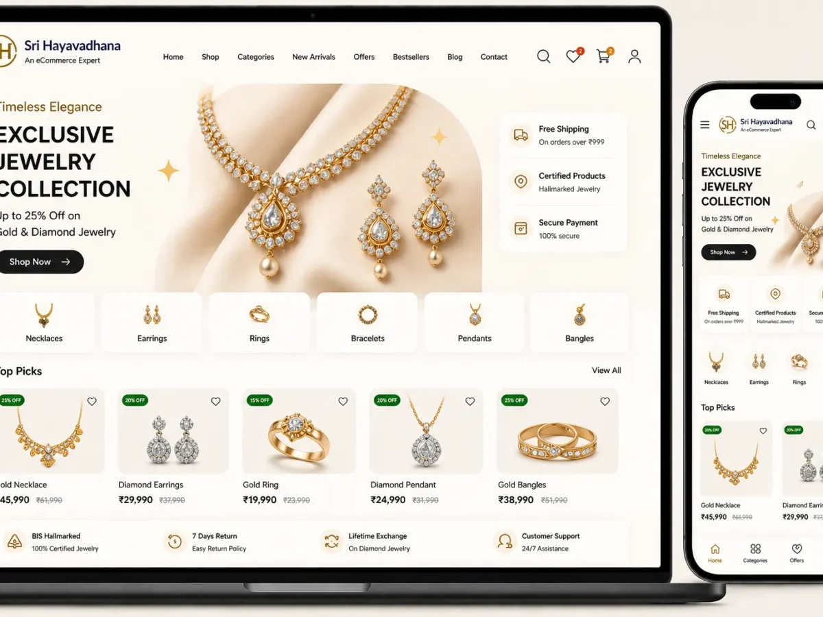 jewellery ecommerce website project by sri hayavadhana showcasing modern online jewelry store design