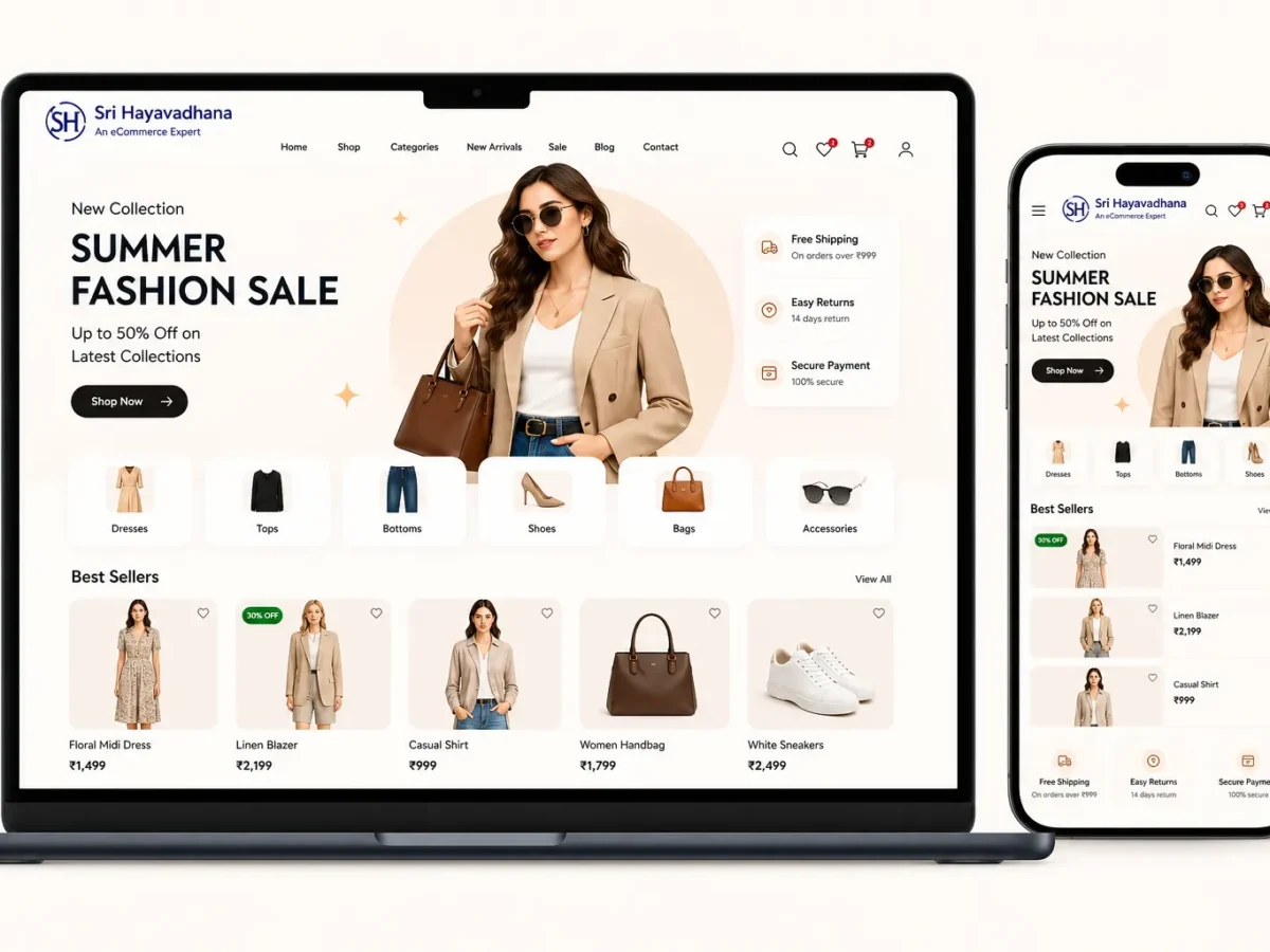 fashion ecommerce website project by sri hayavadhana showcasing modern clothing store design