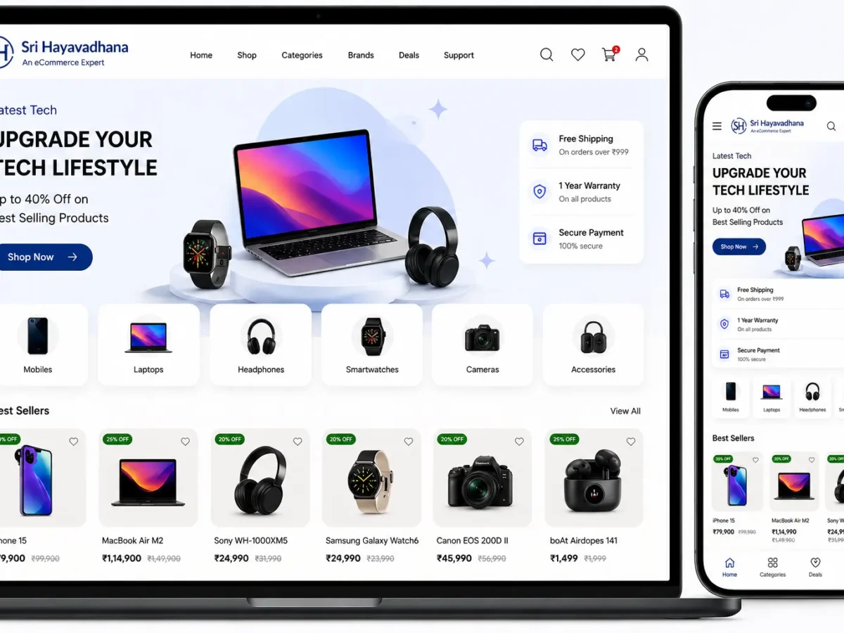 gadgets ecommerce website project by sri hayavadhana showcasing modern tech store design