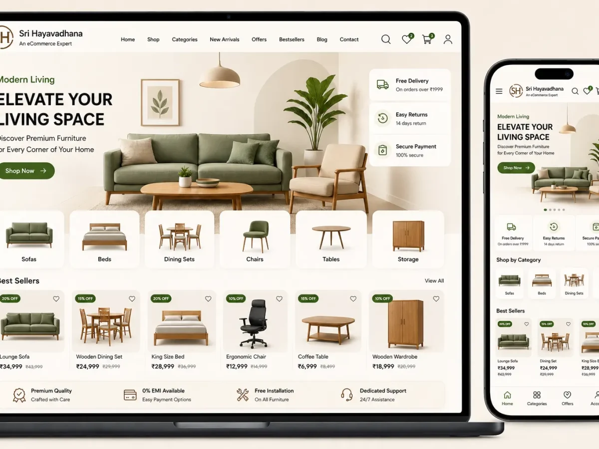furniture website design project by sri hayavadhana showcasing modern ecommerce layout